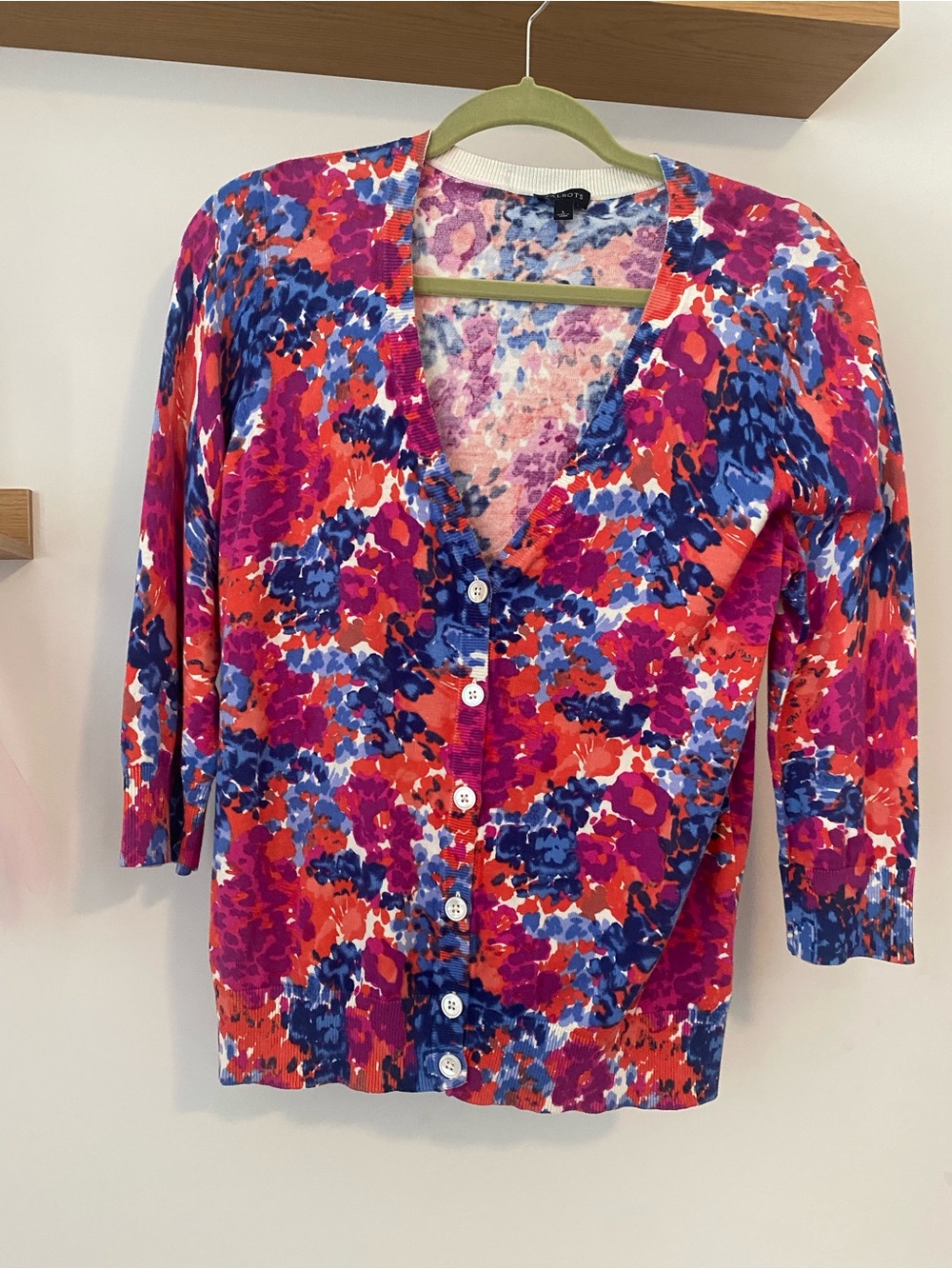 Talbots Pink Blue Orange Floral Button-Down Cardigan S L